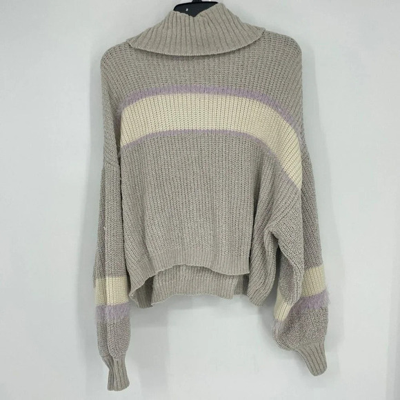 MM by Michelle Sweater Women's Sz L Light Brown Knit Cowl Neck Bishop Pullover - Picture 2 of 8